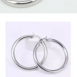 NEW 18K WHITE GOLD 1.5" ROUND HOOP EARRINGS